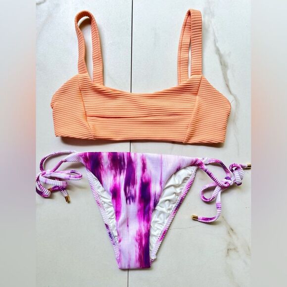 Nwt Anthropologie l*space jess apricot top PilyQ spell tie dye bikini - Picture 1 of 3